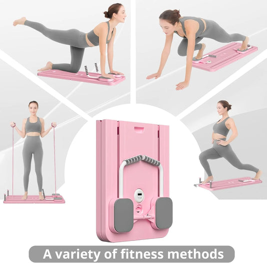Board - 2024 Reformer Set, Multi-Purpose Foldable Reformer Board for Home, 5 in 1 Sliding Board (Pink)