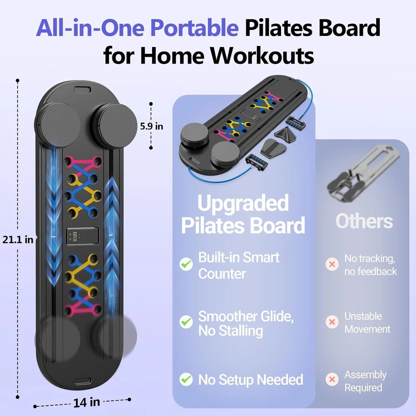 Pilates Board, Portable Pilates Reformer Machine for Home Workout, Easy-To-Use Pilates Sliding Board for Full Body Toning, Lightweight Fitness Gear for Beginners & Busy Moms