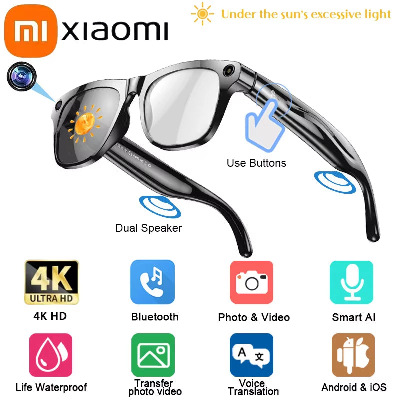 Xiaomi 4K HD AI Smart Glasses 800W Pixel Multifunctional Camera Bluetooth Call Voice Assistant Music Player Smart Translation ﻿