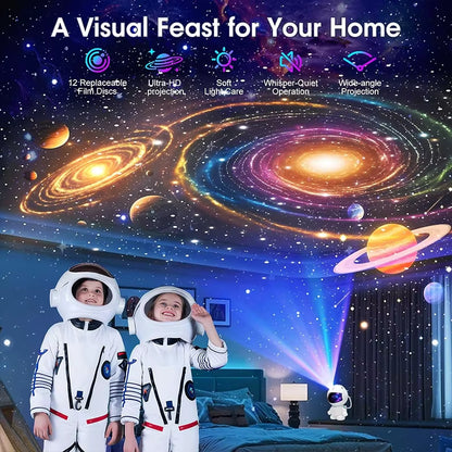 Astronaut Planetarium Projector for Bedroom 12 Image Discs, Galaxy Night Light, Ceiling Mood Lighting, LED Space Room Decor