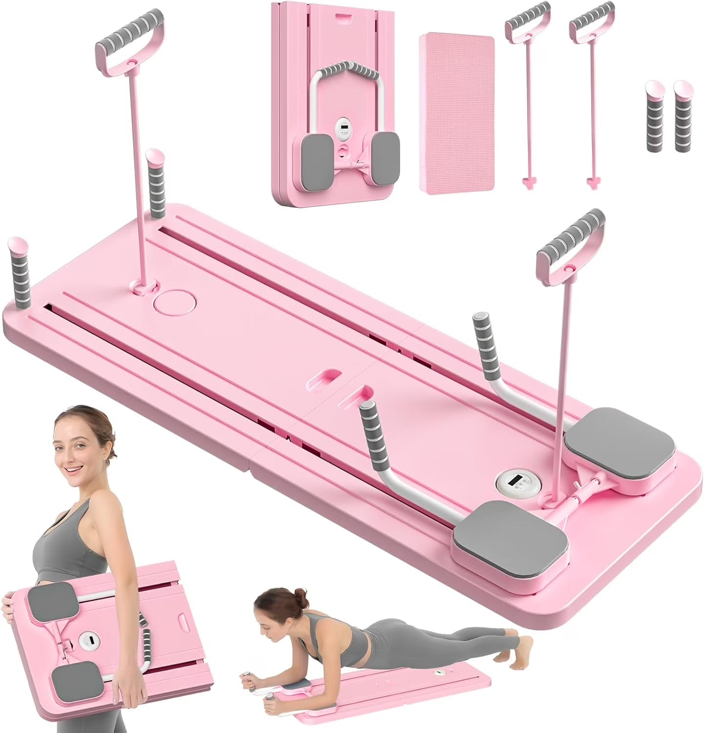 Board - 2024  Reformer Set, Multi-Purpose Foldable  Reformer Board for Home, 5 in 1  Sliding Board (Pink)