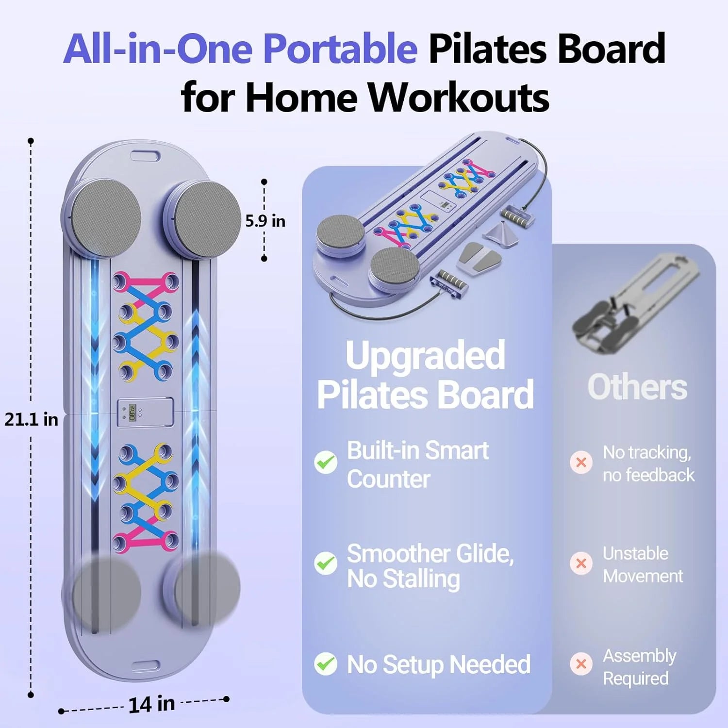 Pilates Board, Portable Pilates Reformer Machine for Home Workout, Easy-To-Use Pilates Sliding Board for Full Body Toning, Lightweight Fitness Gear for Beginners & Busy Moms