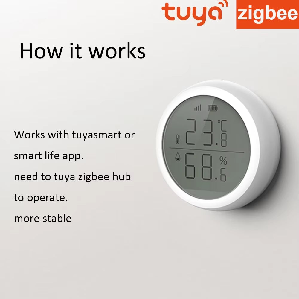 Tuya Smart Zigbee Temperature and Humidity Sensor Wireless LED Screen Display Working with Google Assistant Tuya Zigbee Hub
