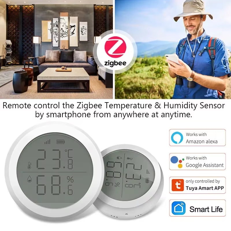 Tuya Smart Zigbee Temperature and Humidity Sensor Wireless LED Screen Display Working with Google Assistant Tuya Zigbee Hub