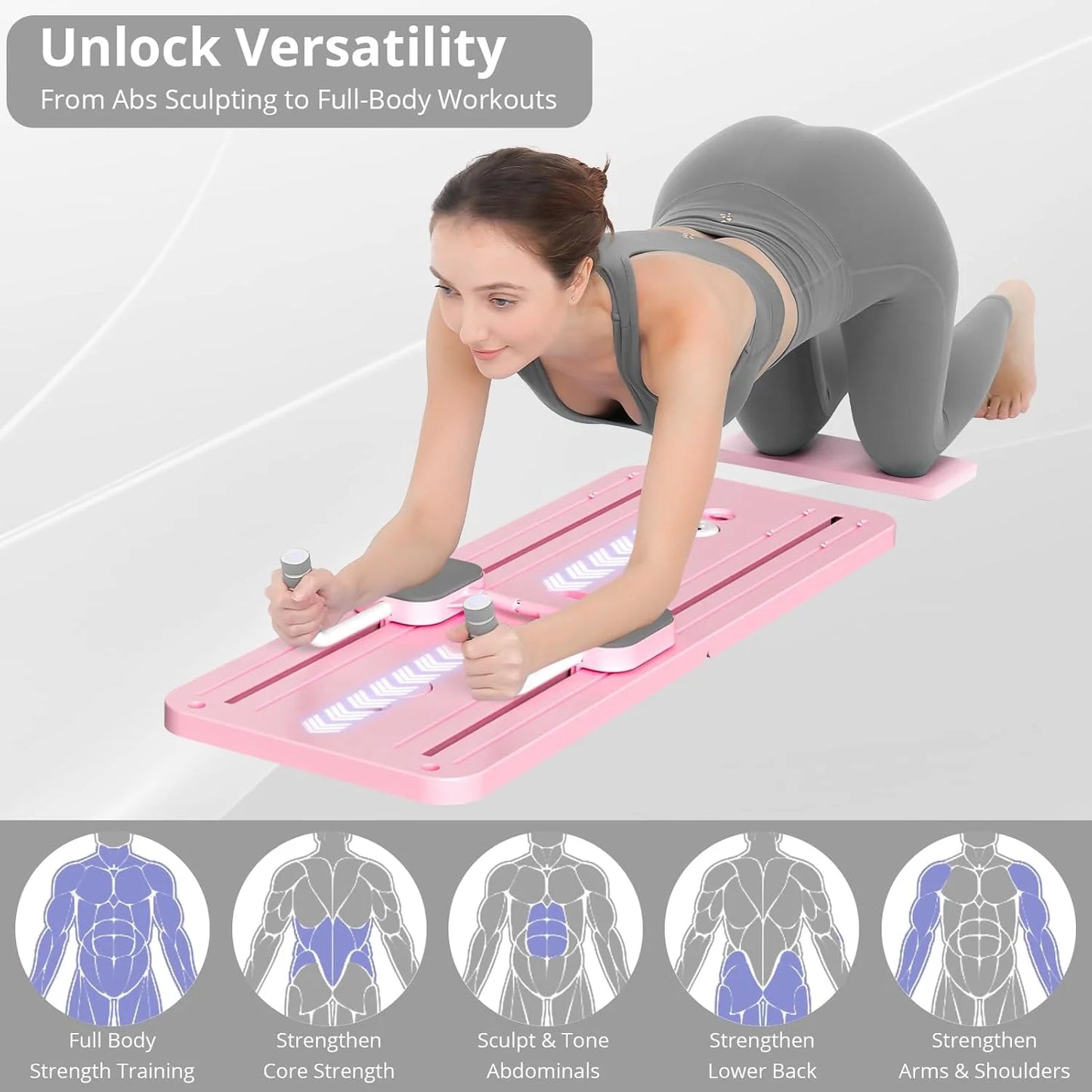 Board - 2024  Reformer Set, Multi-Purpose Foldable  Reformer Board for Home, 5 in 1  Sliding Board (Pink)