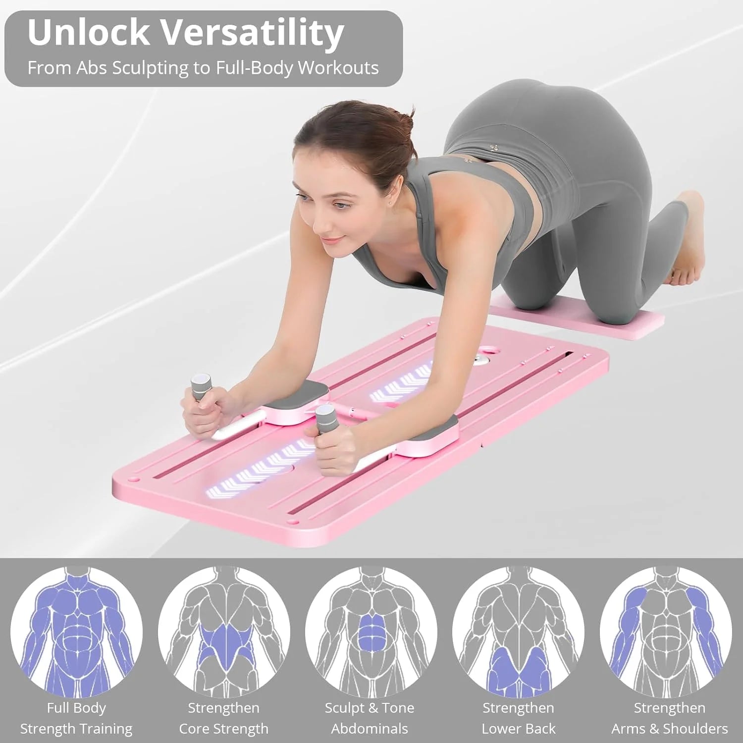 Board - 2024  Reformer Set, Multi-Purpose Foldable  Reformer Board for Home, 5 in 1  Sliding Board (Pink)