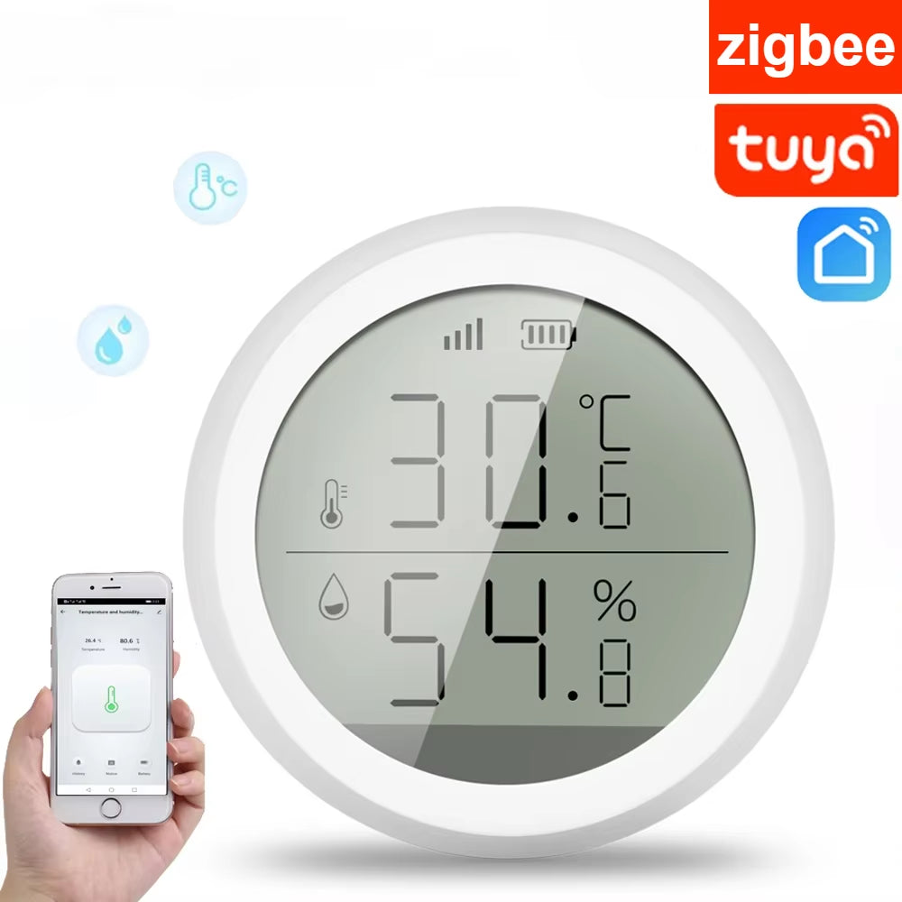 Tuya Smart Zigbee Temperature and Humidity Sensor Wireless LED Screen Display Working with Google Assistant Tuya Zigbee Hub