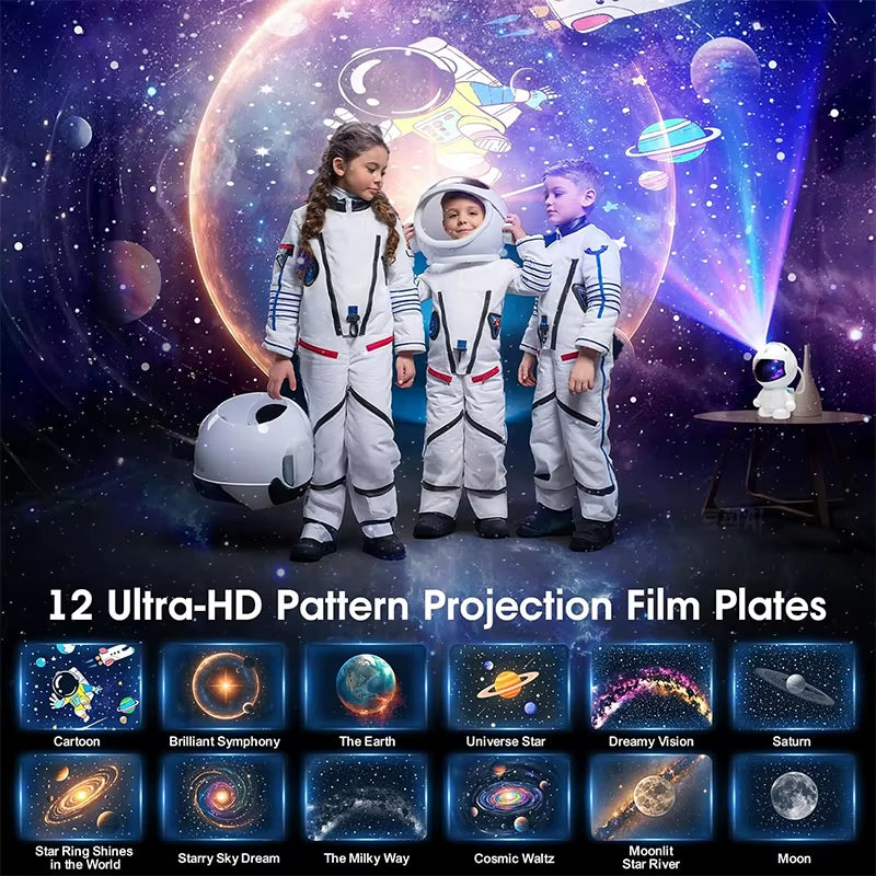 Astronaut Planetarium Projector for Bedroom 12 Image Discs, Galaxy Night Light, Ceiling Mood Lighting, LED Space Room Decor