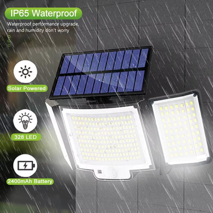 Solar Lights Outdoor 348LED 3 Heads Waterproof Solar Powered Security Flood Lights Motion Sensor Outdoor Lights for Garden